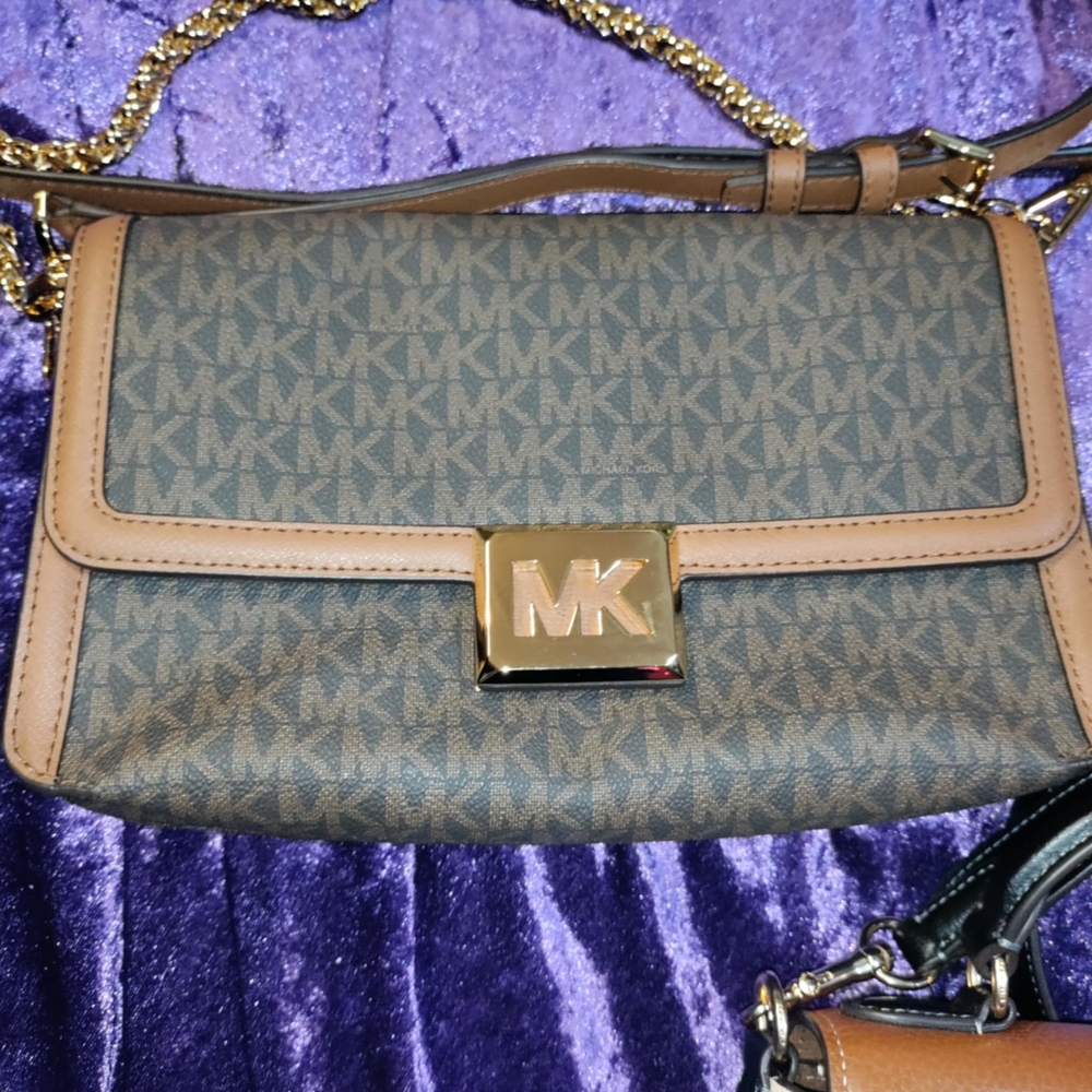Michael Kors Monogram Crossbody Bag - Brown and Gold